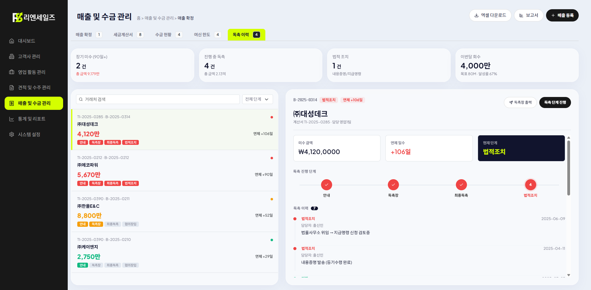 수금 및 여신 관리